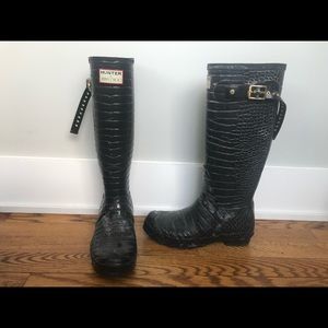 RARE Jimmy Choo for Hunter black croc rain boots